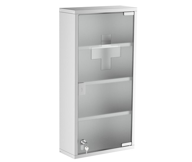 Armário para Remedios Aço 430 inox, porta em vidro temperado Cinza