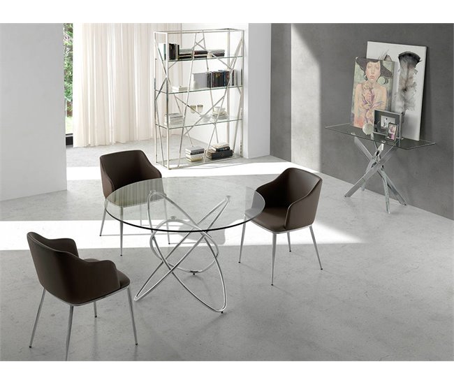 ANGEL CERDA Cadeira em pele ecológica castanha AlumÍnio