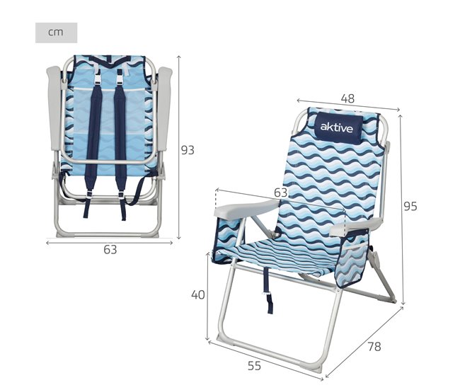 Aktive Pacote com 2 cadeiras de praia dobráveis Aruba 5 posições Azul