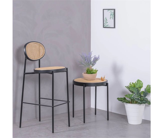 Banqueta vintage com design clássico em rattan natural - North Preto