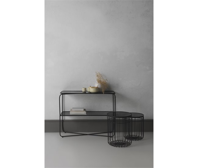 Console de metal com tampo de vidro Preto
