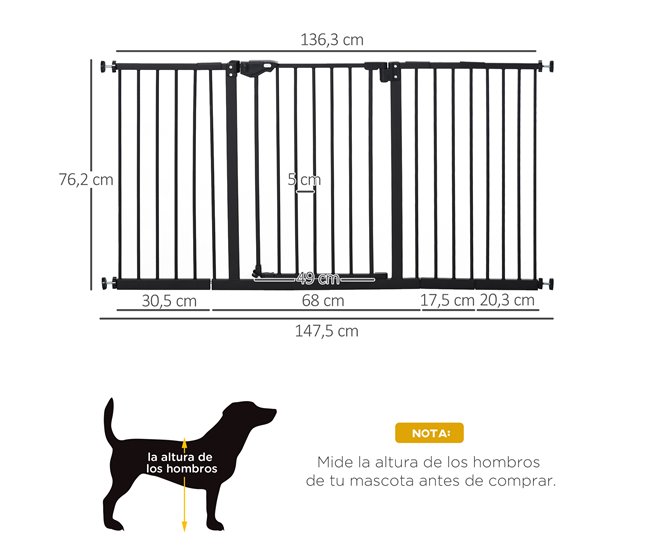 Barreira de Segurança Extensível Metal e Plástico PawHut Preto