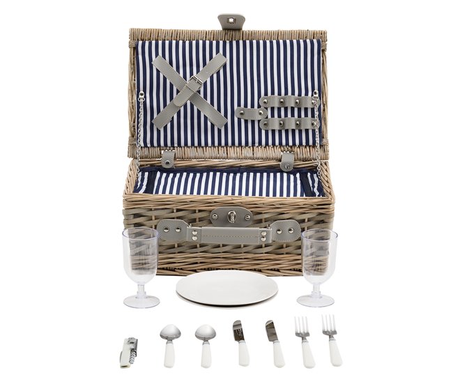 [casa.pro] Cesto de piquenique para 2 pessoas com geleira Branco/ Azul