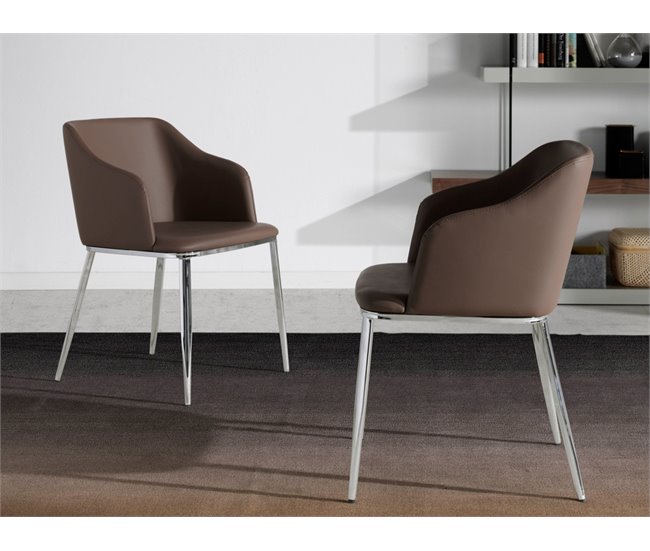 ANGEL CERDA Cadeira em pele ecológica castanha AlumÍnio