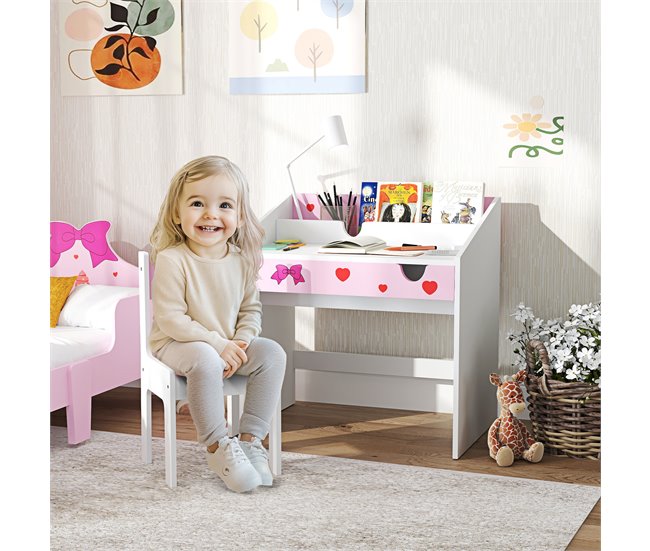 Secretéria e Cadeira para Crianças MDF AIYAPLAY 69x50 Rosa