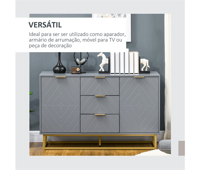 Aparador MDF e Metal HOMCOM, casa - móveis de armazenamento Cinza