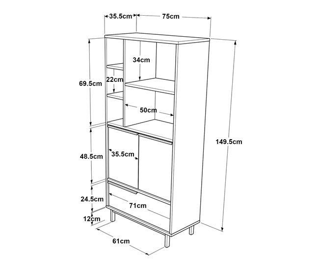 Armário de cozinha Kvænangen com 5 compartimentos abertos Carvalho