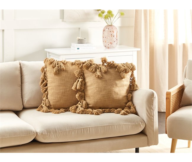 Beliani Almofada decorativa OLEARIA 45x45 Areia