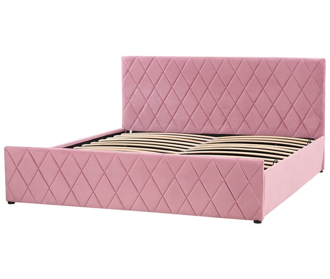 Beliani Cama com estrado Veludo ROCHEFORT 190x214 Rosa