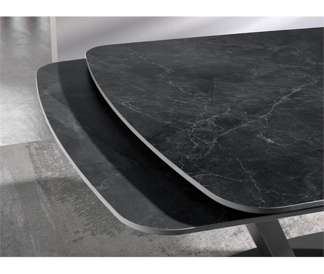 ANGEL CERDA Mesa de jantar extensível barril oval mármore porcelânico e aço preto 240x100 Preto