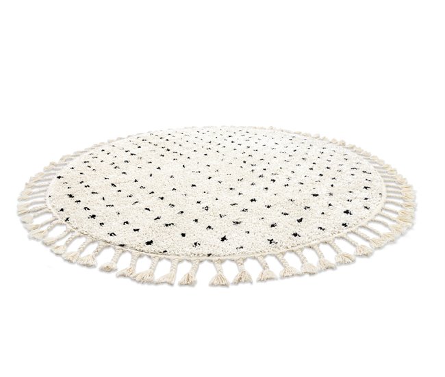 Tapete BERBER SYLA B752 pontos Franjas berbere marroquino shaggy 120x120 Creme