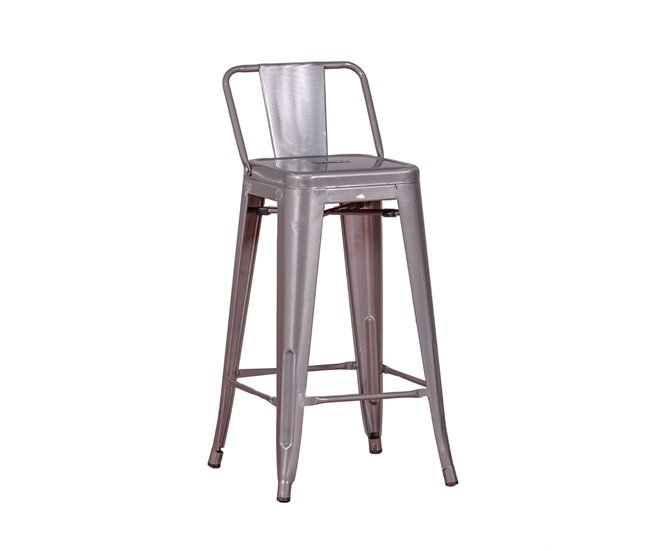 Banqueta industrial de metal com encosto baixo  - Bistro AlumÍnio