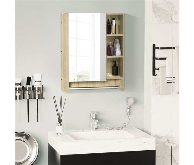 Armário Casa de Banho com Espelho MDF e Vidro kleankin Castanho