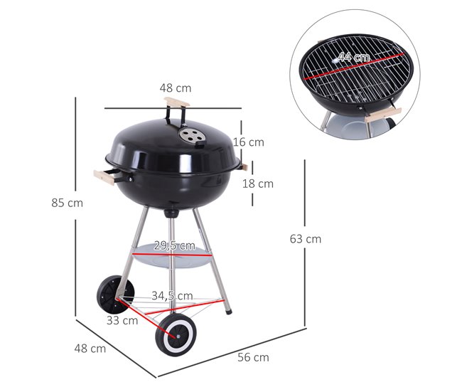 Barbecue a Carvão Metal e Porcelana Outsunny Multicor