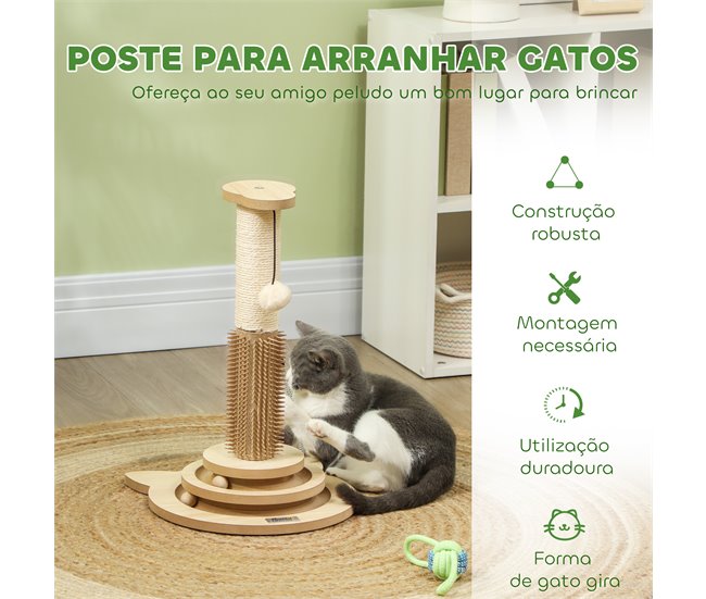 Arranhador para Gatos MDF, Sisal, PE PawHut Castanho