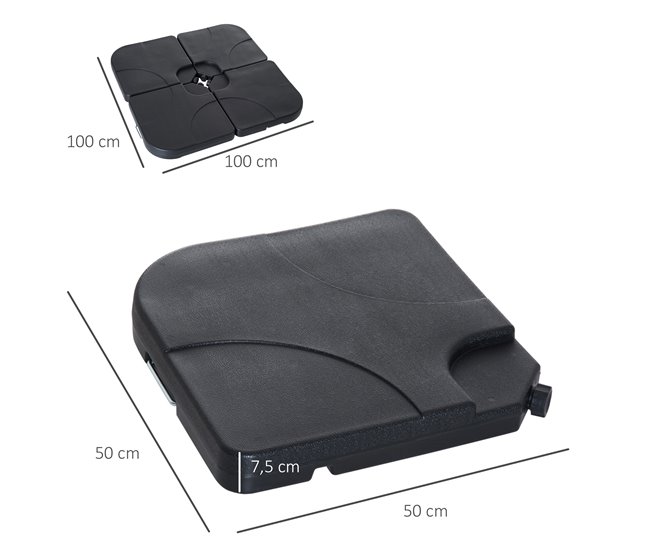 Base para Chapéu de Sol de 4 Peças HDPE Outsunny 50x50 Preto