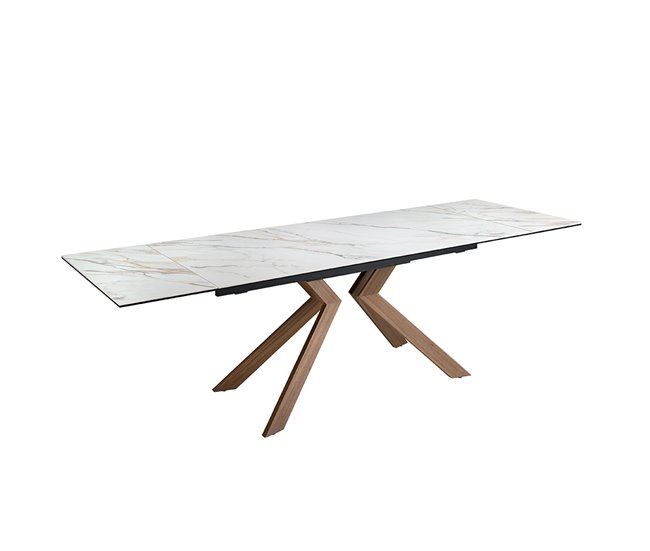 ANGEL CERDA Mesa de jantar extensível retangular em mármore porcelânico e aço com efeito nogueira 260x90 Nogal