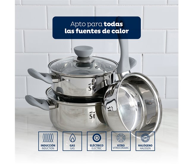 5pc Game de bateria de cozimento + conjunto 3 panelas Multicor