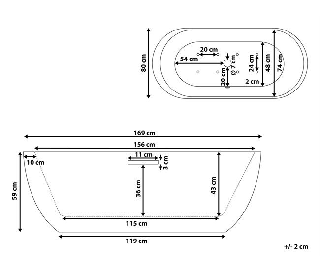 Beliani Banheira de interior NEVIS 80x170 Branco