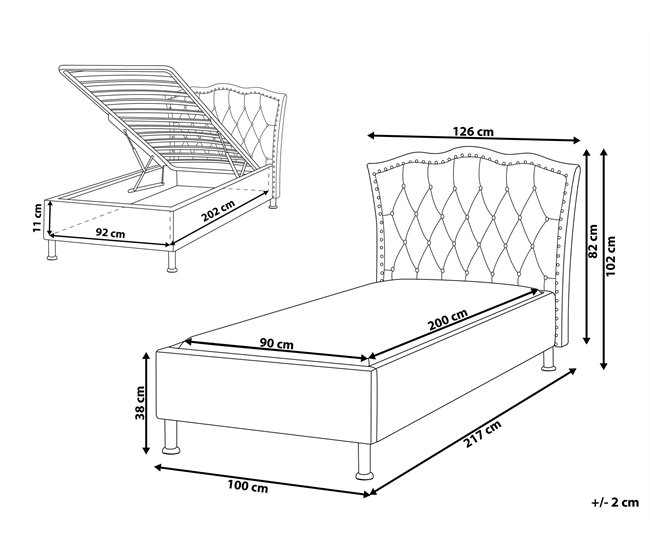 Beliani Cama com armazenamento Pele sintética METZ 126x217 Branco