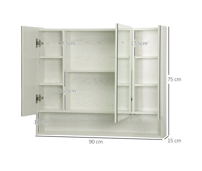 Armário Casa de Banho com Espelho MDF e Vidro kleankin Branco