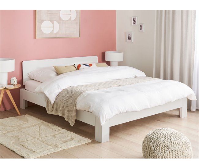 Beliani Cama com estrado Pinho ROYAN 167x207 Branco