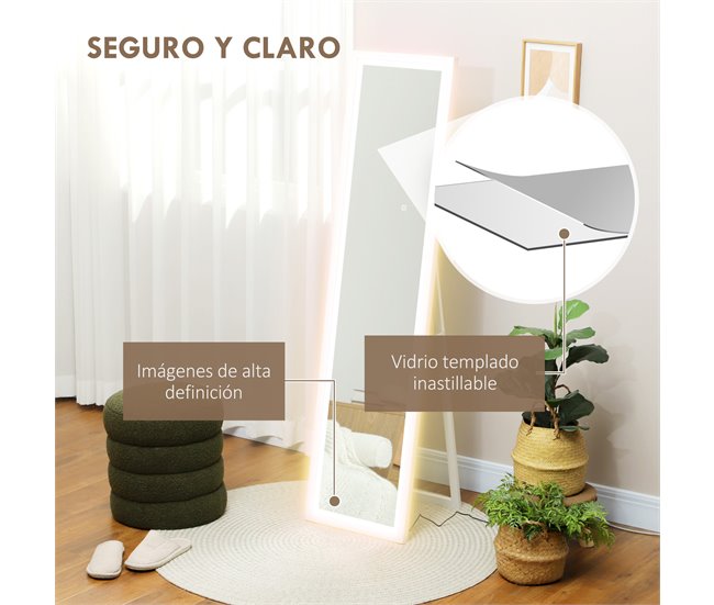 Espelho de Pé Vidro temperado e MDF HOMCOM, casa - decoração Branco