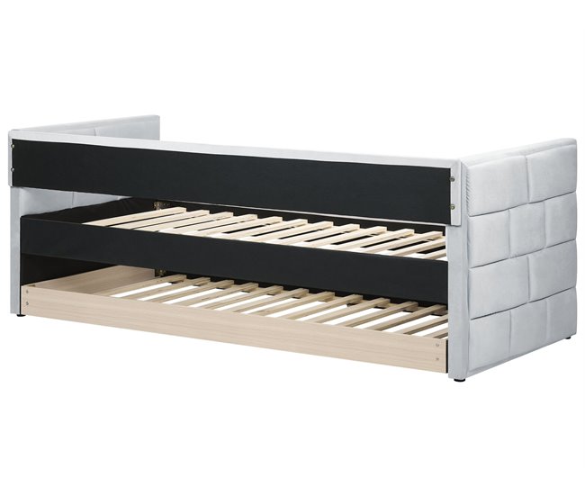 Beliani Cama com estrado Poliéster CHAVONNE 99x218 Cinza Claro