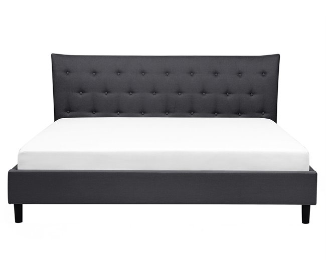 Beliani Cama com estrado Poliéster SAVERNE 177x228 Cinza Claro