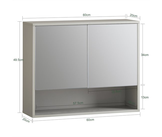 Armário de parede espelhado com 2 portas BZR134-NG SoBuy Cinza