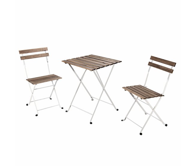 Conjunto de mesa dobrável e 2 cadeiras de jardim Bistrot Madeira