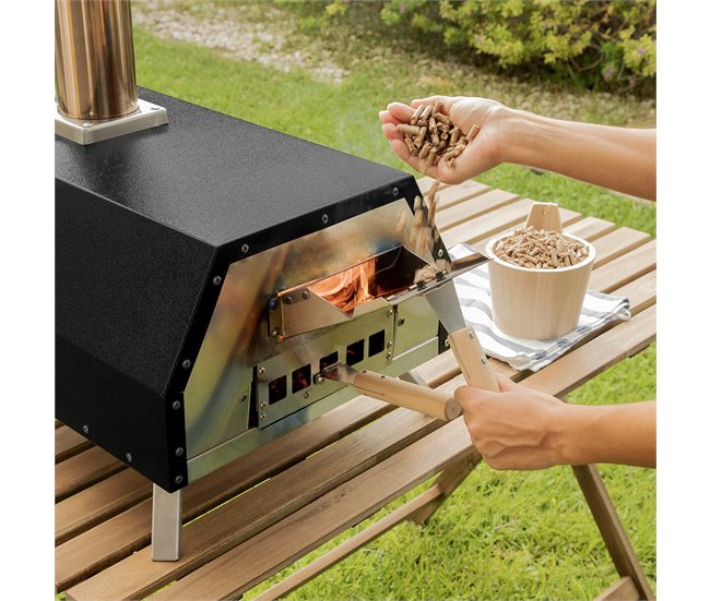 Forno de Pellets para Pizza com Acessórios Preto
