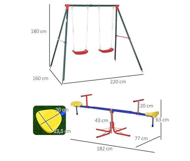 Conjunto de Baloiços para Crianças Metal, PE e PP Outsunny Multicor