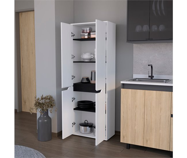 Armário de melamina Herring com 4 portas e 5 prateleiras Preto