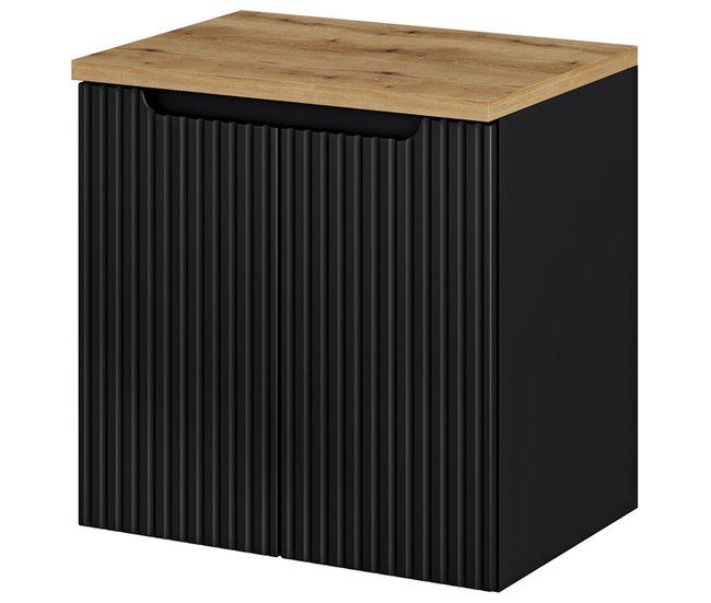 Móvel de casa de banho para lavatório Newport com 2 portas 60 Preto/ Madeira