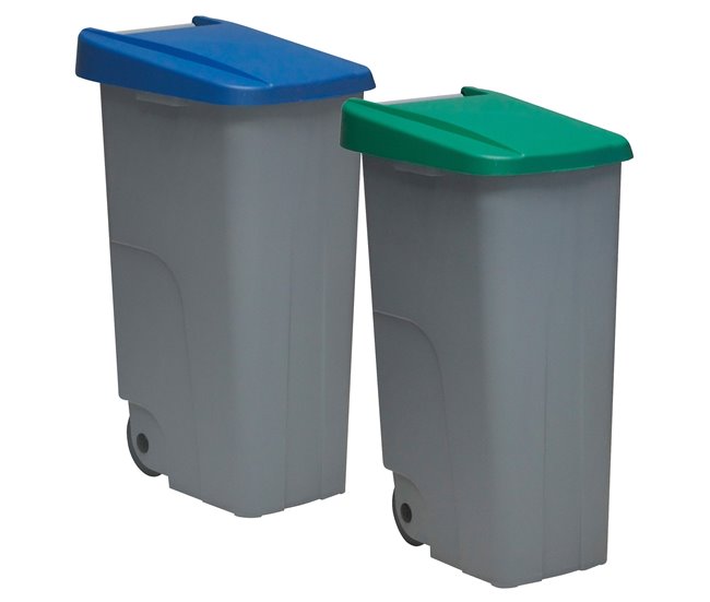 WELL HOME Conjunto de 2 Recipientes Fechados de 110L Azul+Preto Alt.88cm Azul/ Preto