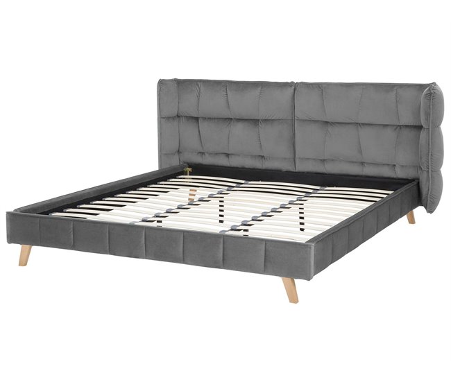 Beliani Cama com estrado Veludo SENLIS 254x220 Bege