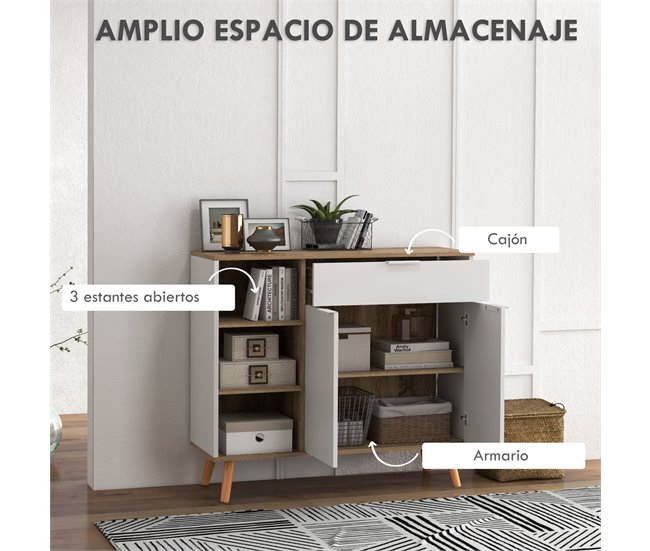 Aparador Melamina de Madeira e Madeira de Pinho HOMCOM Branco