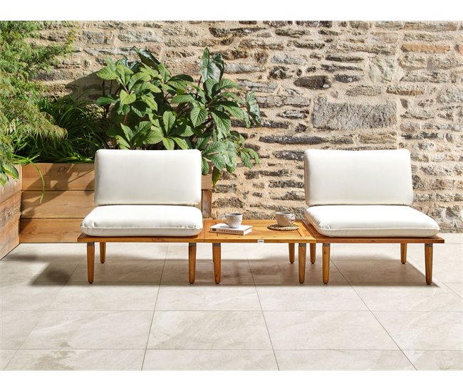 Beliani Conjunto lounge Madeira de acácia Creme