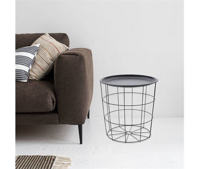 Well Home Mesa lateral de metal Preto