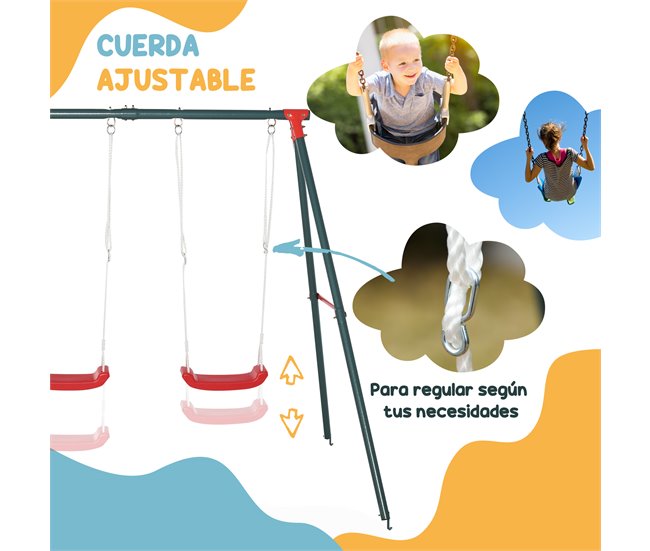 Conjunto de Baloiços para Crianças Metal, PE e PP Outsunny Multicor