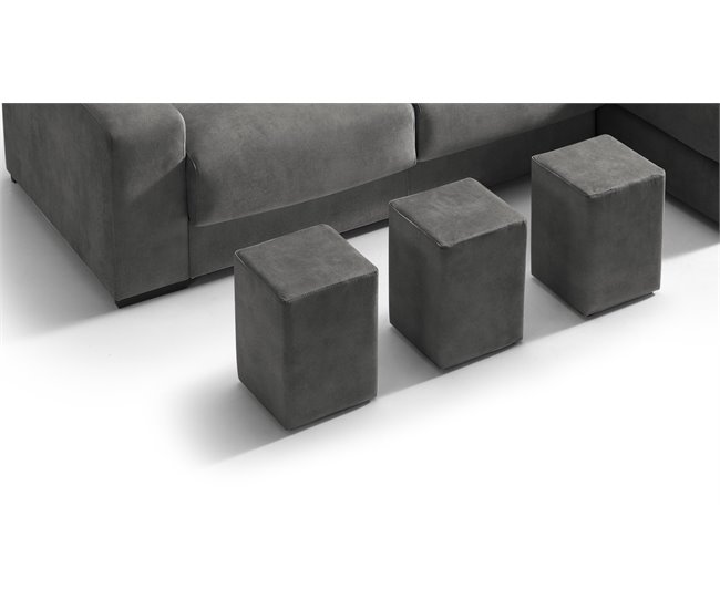Chaise longue 3 lugares com 3 puffs FULL Antracite