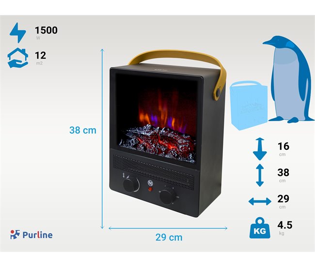 Lareira eléctrica portátil em aço com pernas Preto