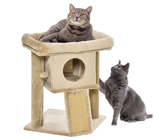 Arranhador para Gatos Aglomerado de Madeira, Pelúcia e Juta Castanho