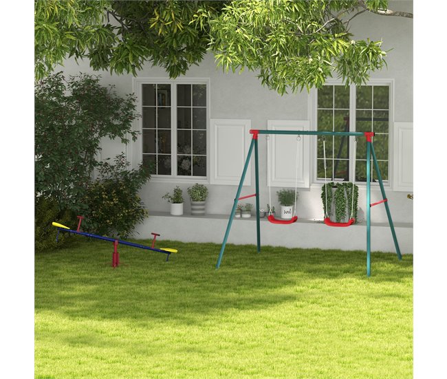 Conjunto de Baloiços para Crianças Metal, PE e PP Outsunny Multicor