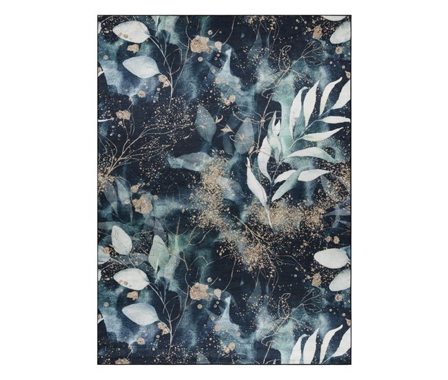 ANDRE 1336 Tapete Folhas antiderrapante 120x170 Azul/ Verde