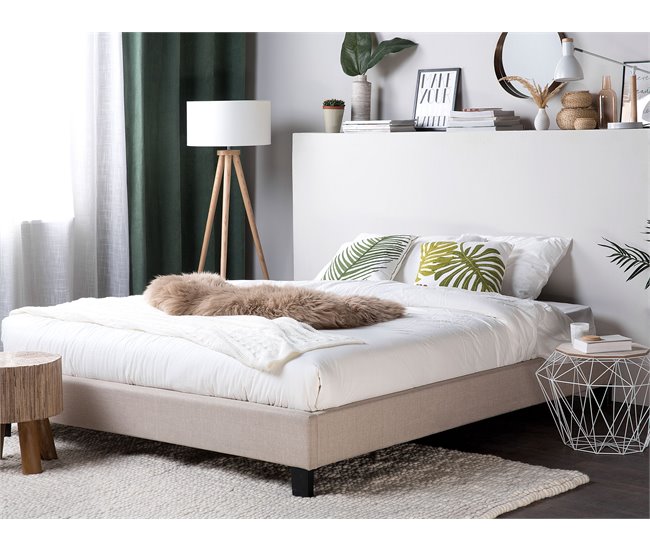 Beliani Cama com estrado Poliéster ROANNE 189x211 Bege