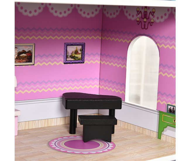 Casa de Bonecas Madeira de Pinho e MDF HOMCOM Rosa