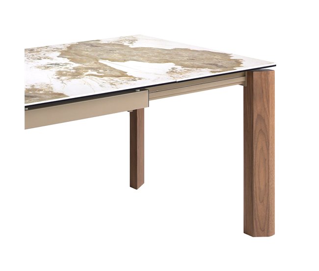 ANGEL CERDA Mesa de jantar extensível retangular mármore porcelânico e nogueira 200x90 Natural/ Branco