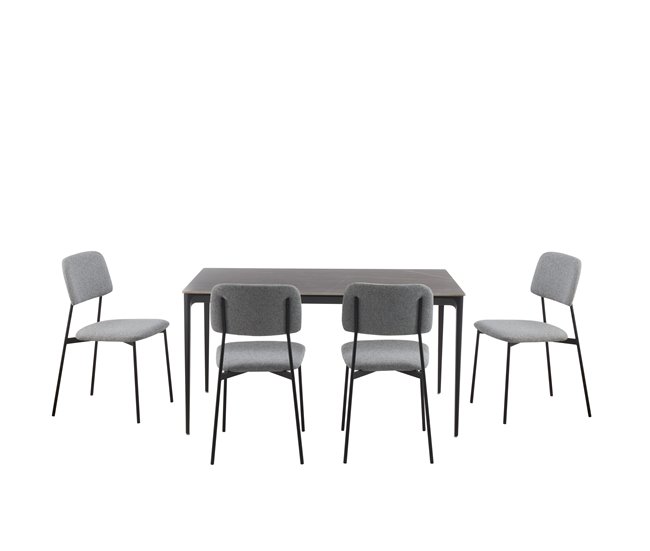 Conjunto de jantar com 1 mesa e 4 cadeiras STONE cinza Cinza